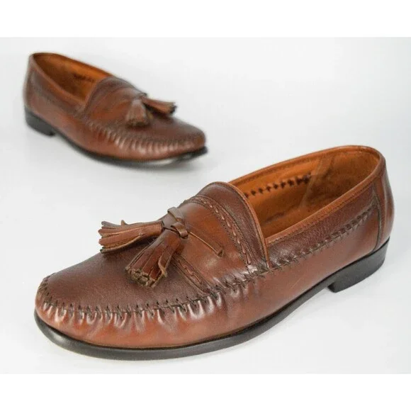 Brass Boot Size 9 Brown Leather Tassel Loafer Moccasin Dress Shoes SPAIN - Picture 1 of 11